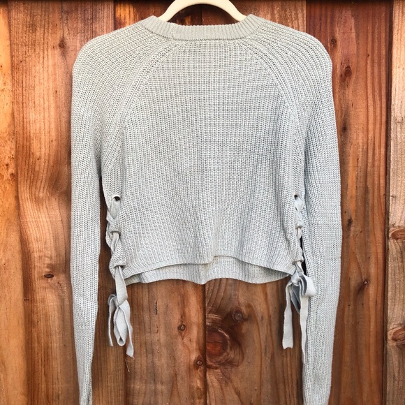Forever21 sage green cropped sweater lace up crop - Picture 11 of 12